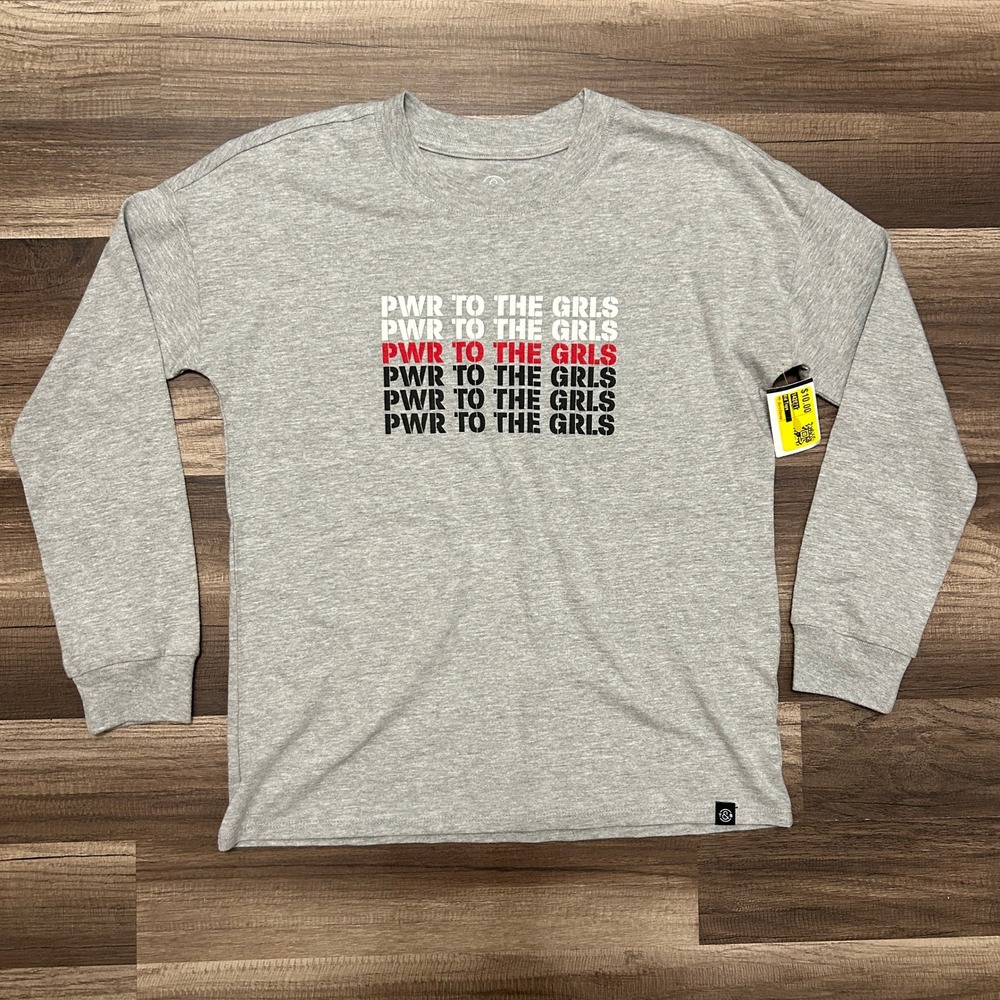 T&B Graphic Tee Kids L 10/12 Grey NEW Pwr To The Grls Long Sleeve Shirt Feminist